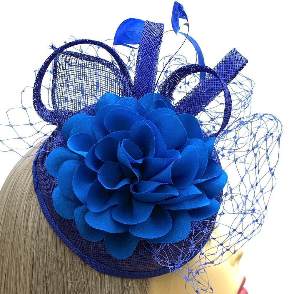 Royal Blue Boater Hat, Electric Blue , Royal Blue Fascinator, Feathers  Flowers Any Colour Made to to Order Anna Gilder Millinery 