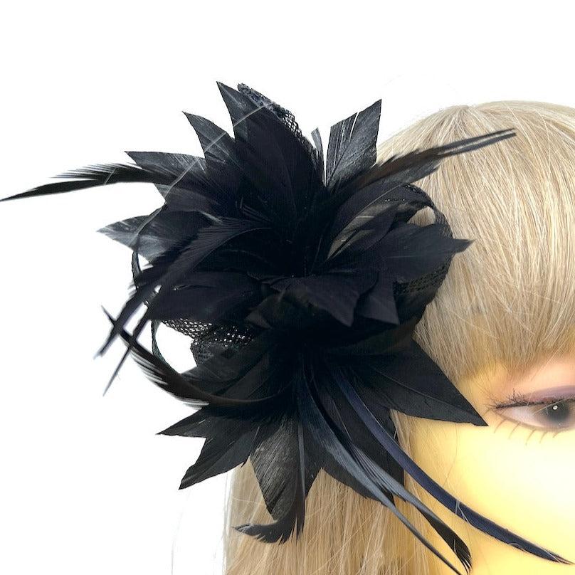 Small Black Fascinator Clip with Feathers & Loops