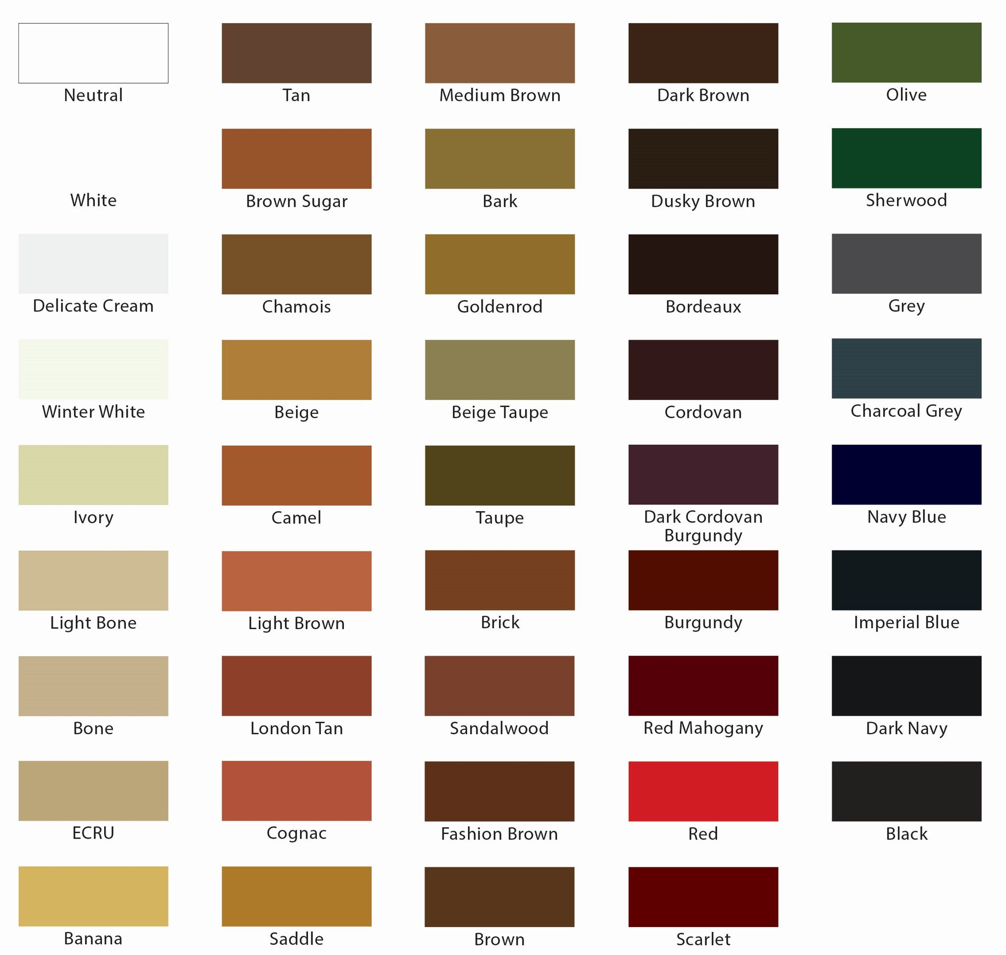 Cream Color Chart For choose Shoe Color 