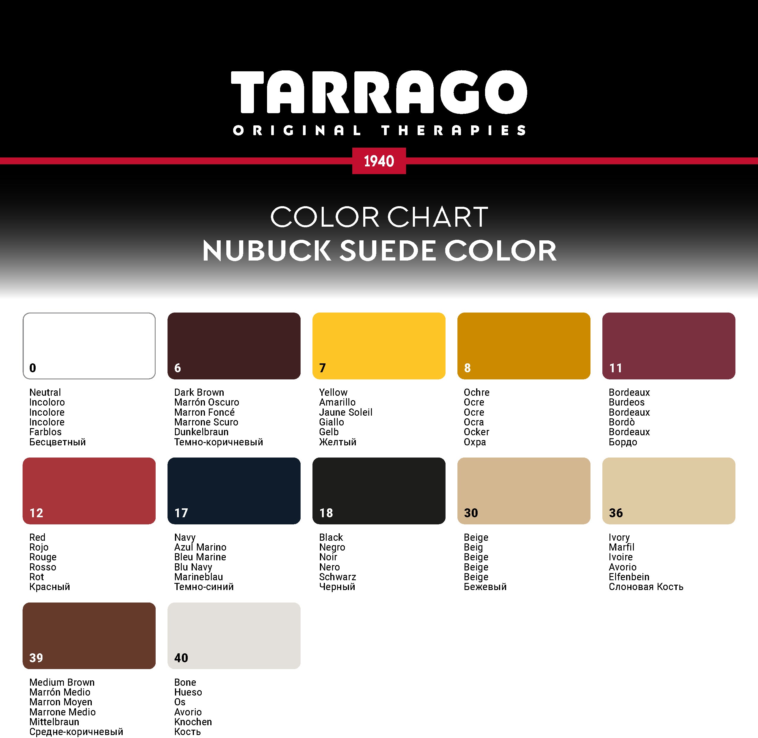 Tarrago Nubuck Suede Color Color Chart