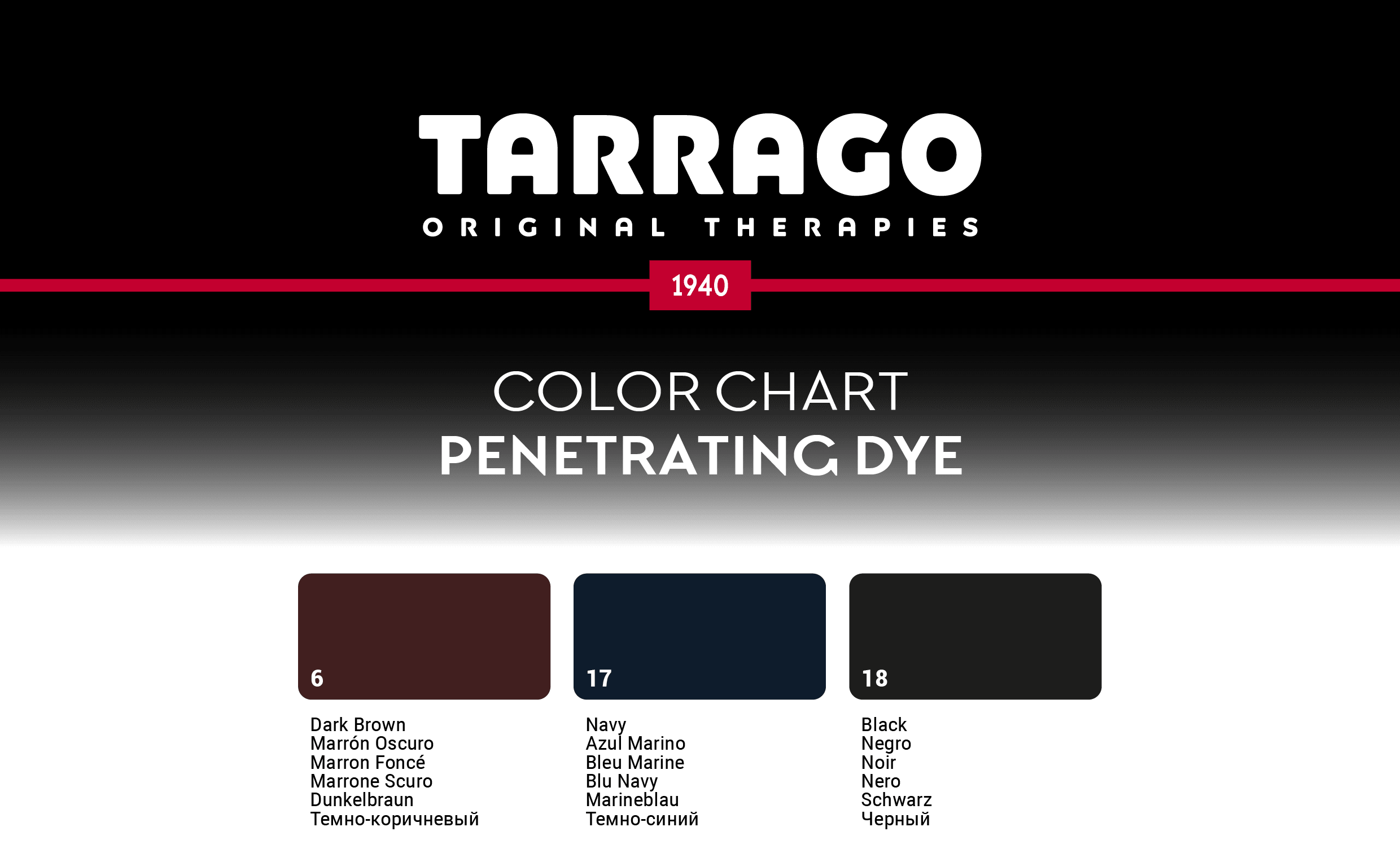 Tarrago Penetrating Dye Color Chart