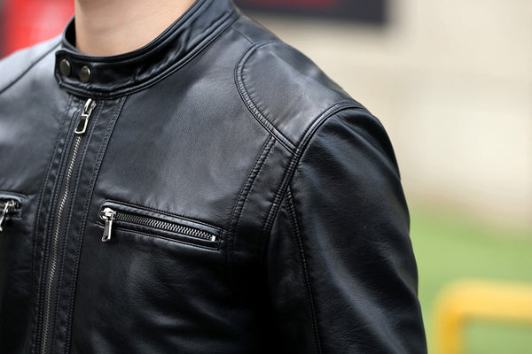 Male Motorcycle Leather Jacket - Gleoni