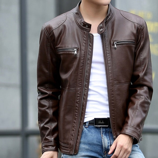 Male Motorcycle Leather Jacket - Gleoni