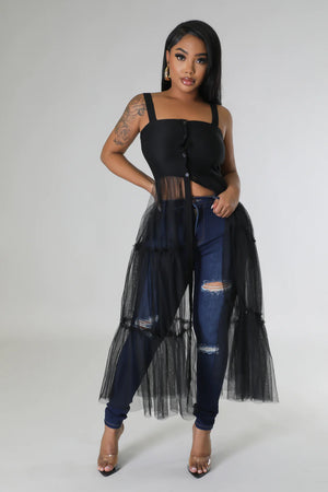 Belize Jean Tulle Halter Top (Black) - Blu Jean Blues