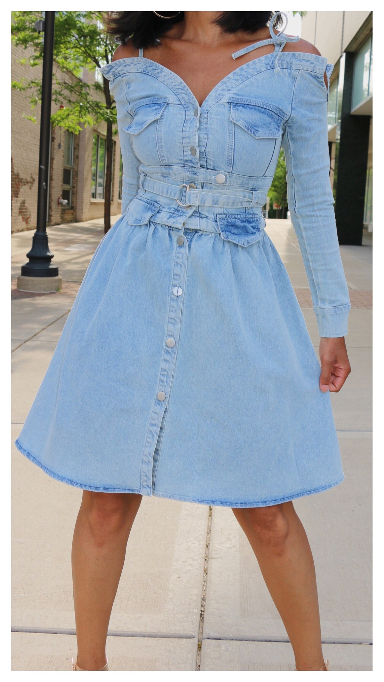 jean off the shoulder dress