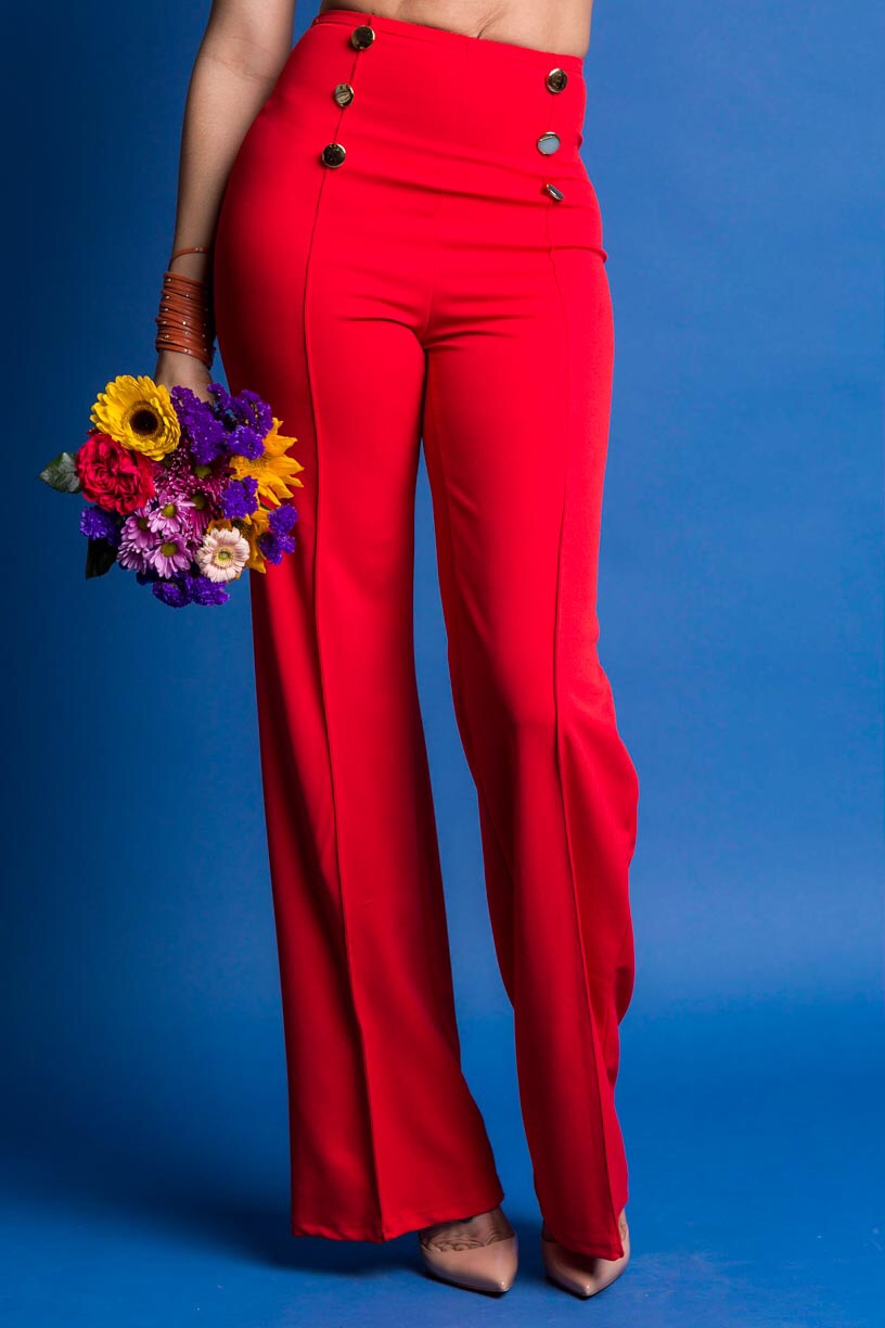 red high waisted wide leg pants