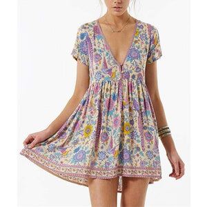 Floral Print Mini Dress | Boho Style Short Dress | Summer Dress