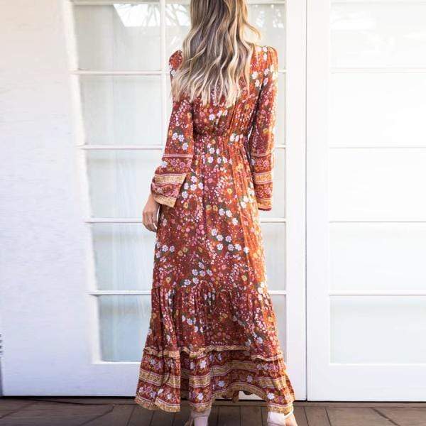 Bohemian Floral Maxi Dress | Long Sleeve Bohemian Dress