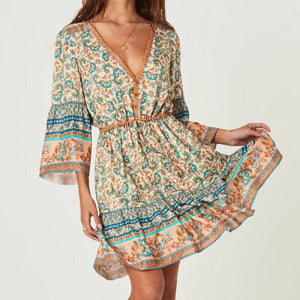 Boho Floral Mini Dress | Long Sleeve Summer Dress
