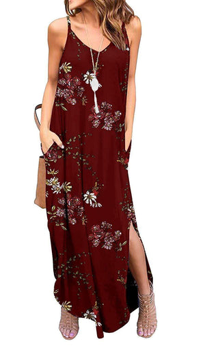 Bohemian Floral Maxi Dress | Sleeveless Boho Maxi Dress