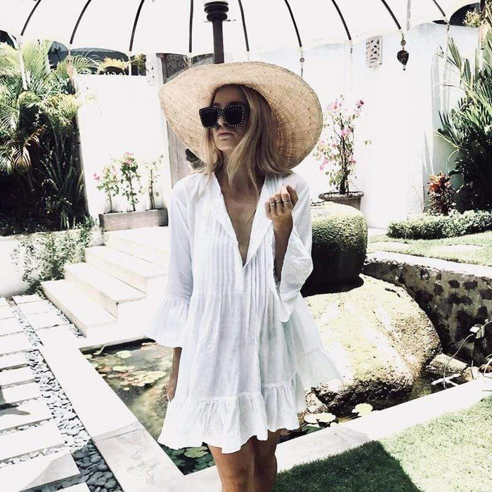 Women's Boho Summer Dress Cotton Smock 70s Mini Dress Beach Cover Up  Bohemian Maternity Dress Festival Outfit Sustainable Clothing 