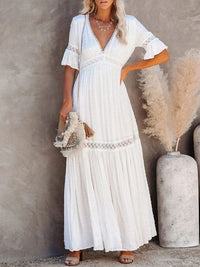 White Lace High Waist Bohemian Maxi Dress – Boho Beach Hut