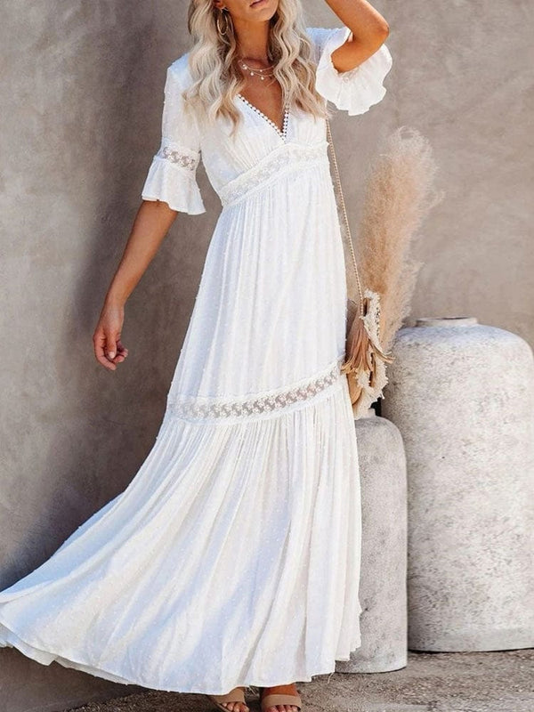 White Lace High Waist Bohemian Maxi Dress – Boho Beach Hut