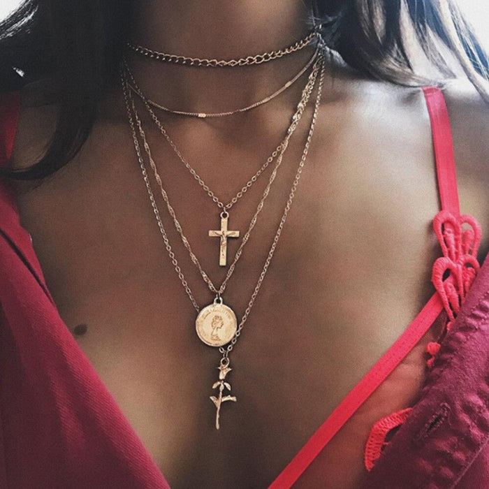 Boho Double Chain Choker Necklace - Silver & Gold Necklace – Boho Beach Hut