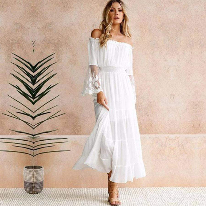 White Boho Lace Maxi Dress - Beach Wedding Dress – Boho Beach Hut