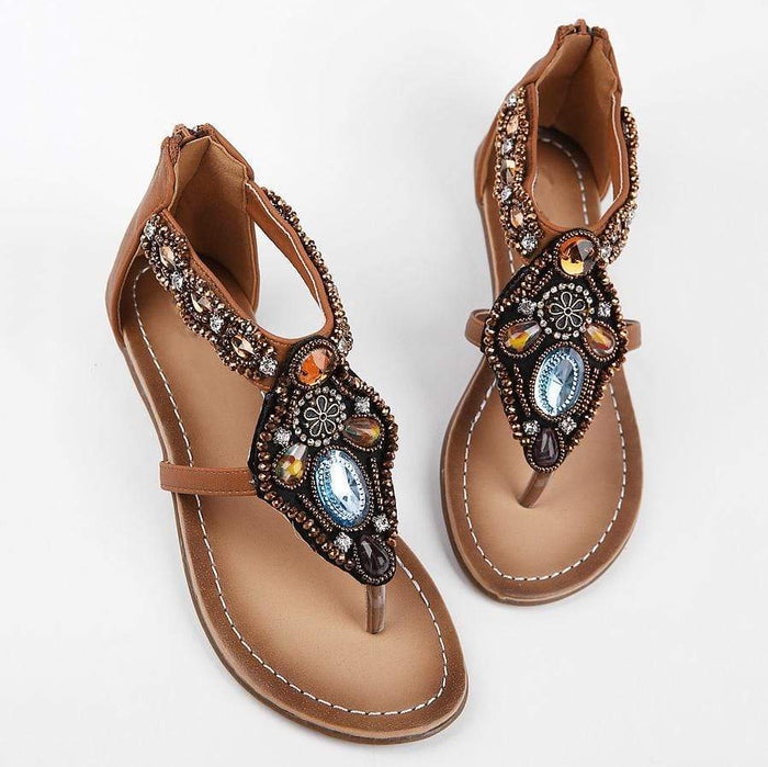 Huicai Women's Sandals Sweet Beaded Bohemian Sandals