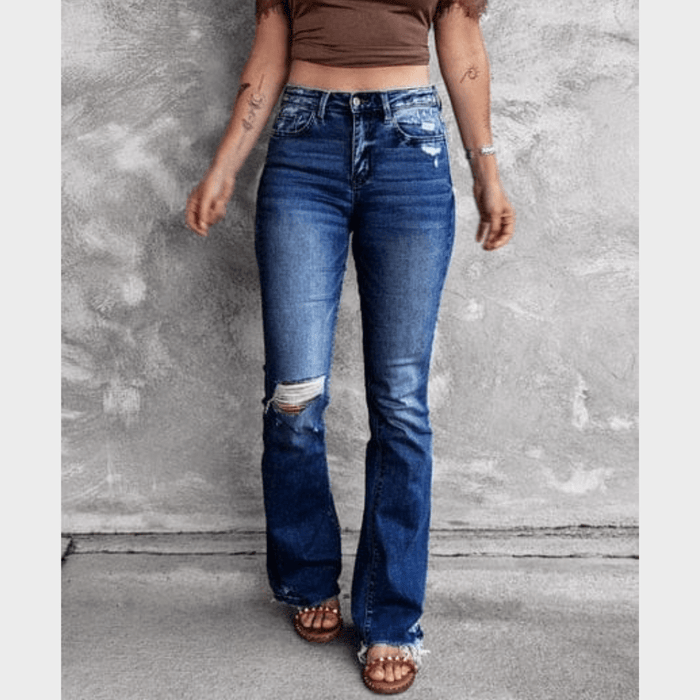 Boho Denim Jeans - Washed Out Flare Leg Jeans – Boho Beach Hut