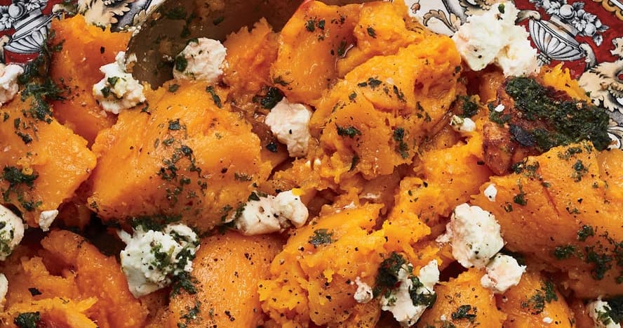 Grilled Butternut Squash with Herb Oil and Goat Cheese