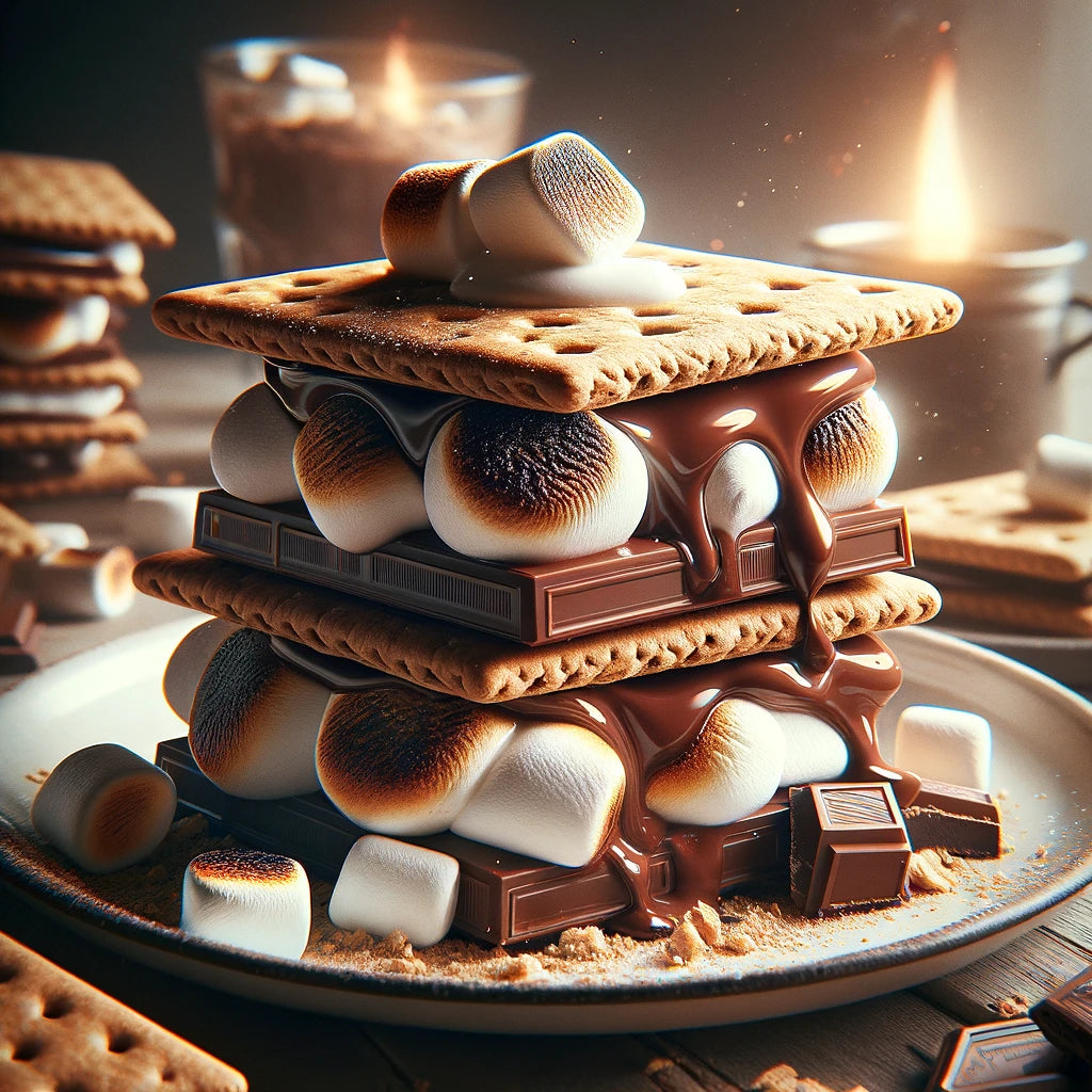Marshmallow S'mores on the grill in a stack