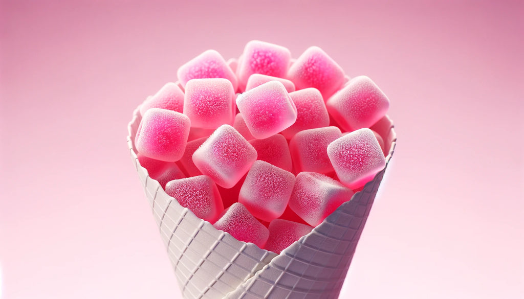 bubblegum coated grilled ice cubes