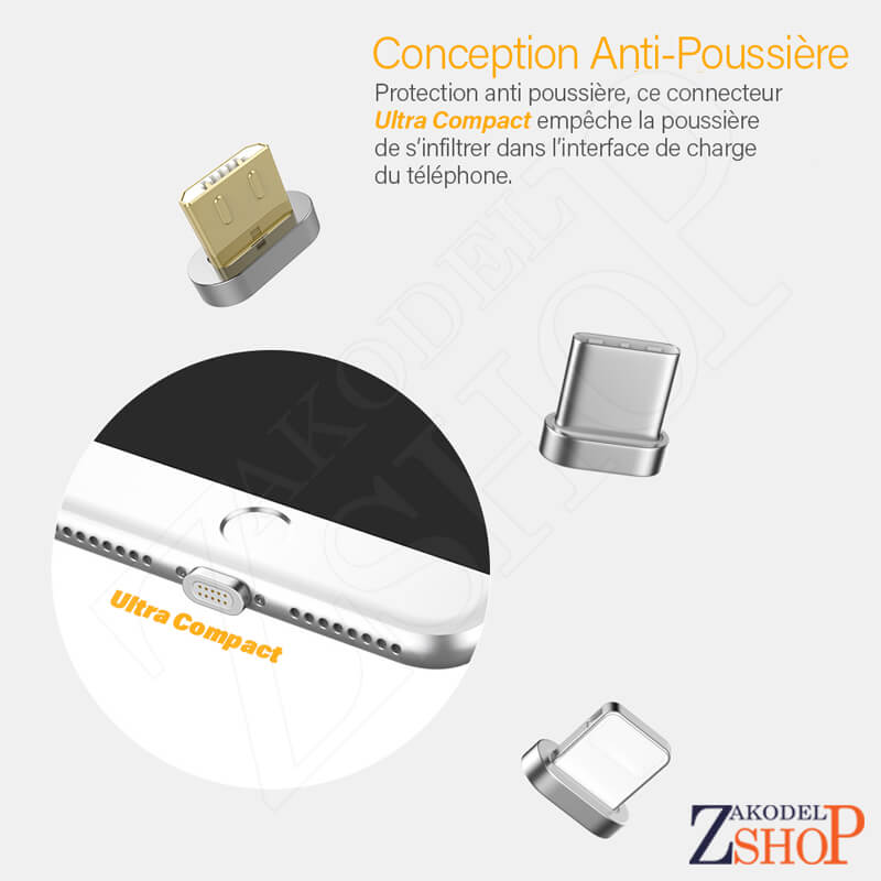 Câble de chargement magnétique conception anti poussière