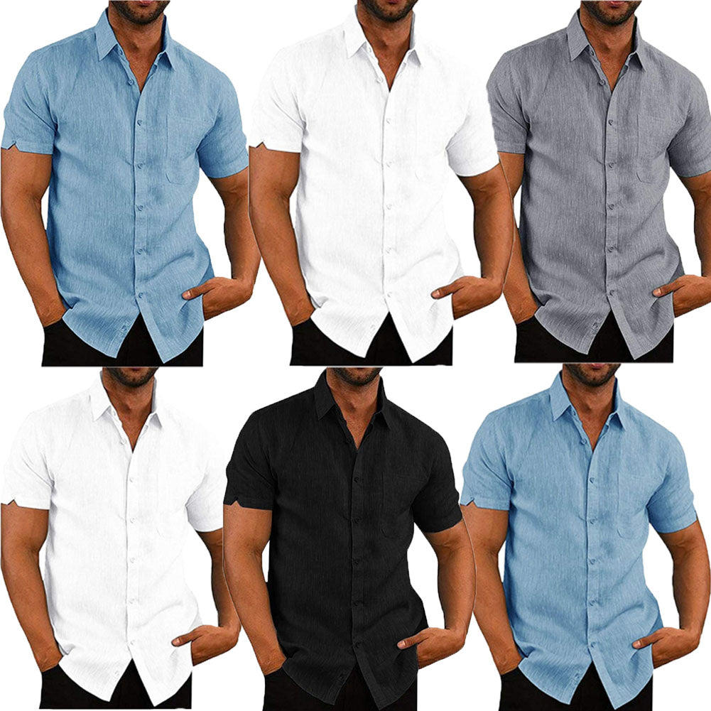 Mens Linen Short Sleeve Baggy Buttons Summer Comfortable Shirts