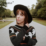 Yangelo Gothic Ghost Pattern Sweater Knit Top Loose Long Sleeves