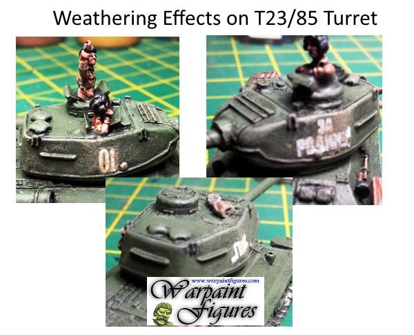 Close up of weathering effects on T34/85 turret by Warpaint Figures