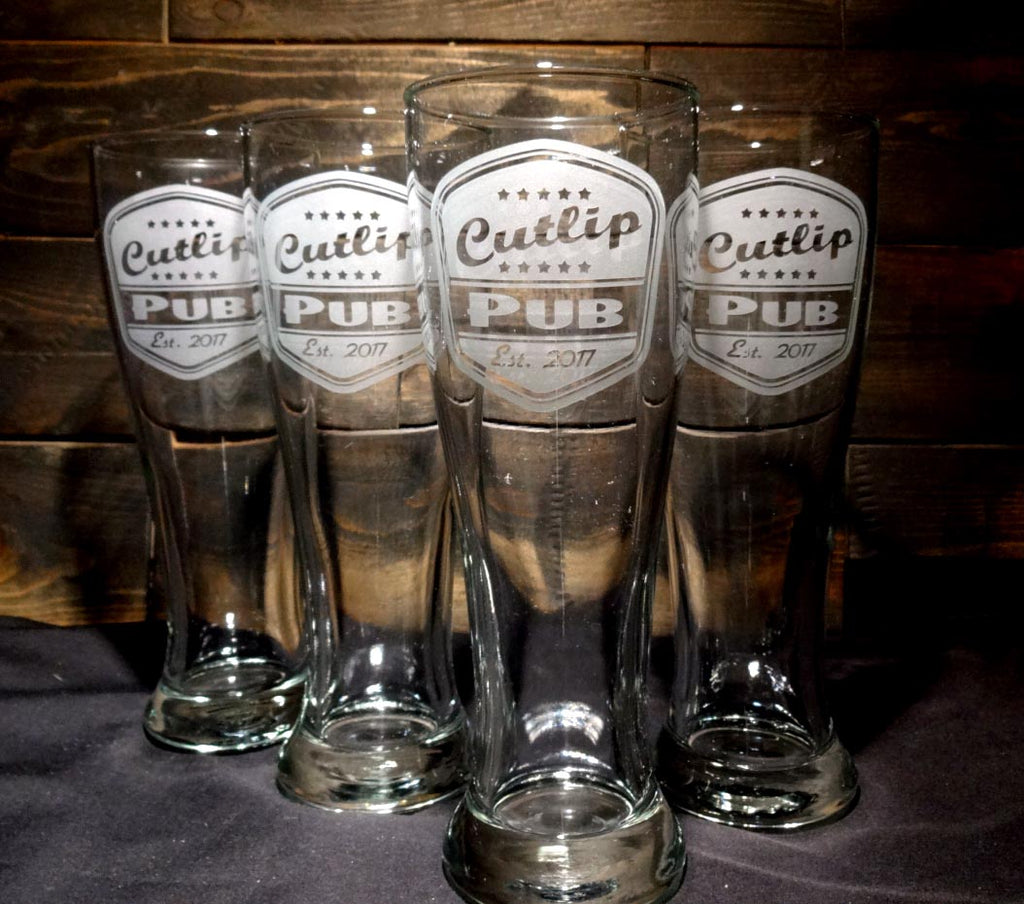engraved pilsner beer glasses