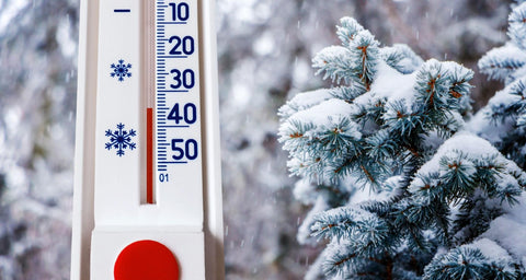 Outdoor thermometer showing freezing temperatures