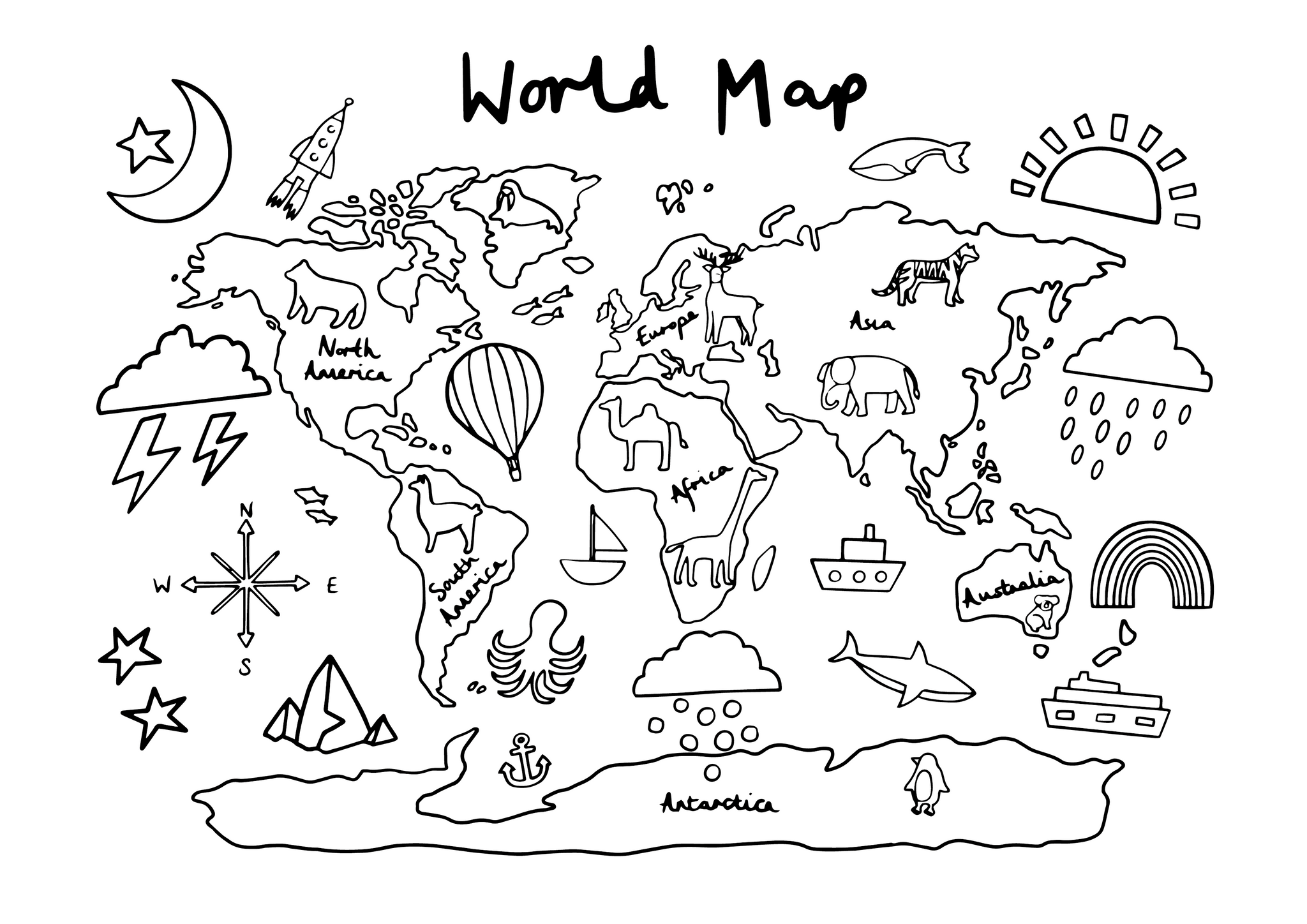 World Map Colouring Printable Kid of the Village