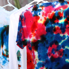 Red white and blue tie-dyed shirts for July 4
