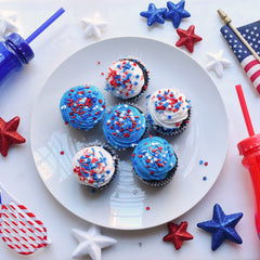 Red white and blue sprinkle cupcakes for a 4th of July dessert idea