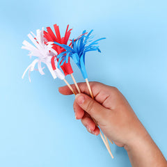 3 paper 4th of July sparklers made from construction paper and skewers