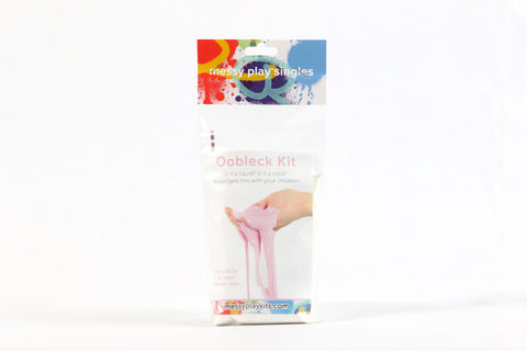 Pink Oobleck Kit packaging with a hand holding the liquid.