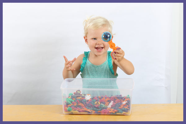 Messy Play Kits and Sensory Bins help your child exercise their fine motor skills development