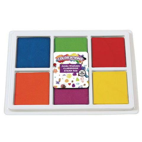 A six color stamp pad for children's art materials.