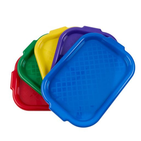 Plastic trays in a number of colors to add to children's art supplies.