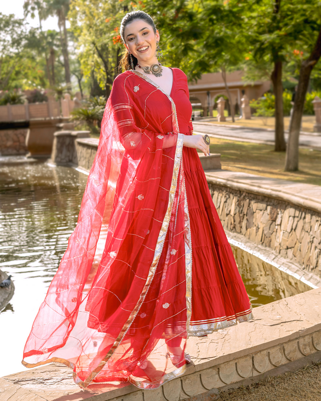 Buy Wedding Party Anarkali Suit - Bright Red Designer Anarkali Dress –  Empress Clothing