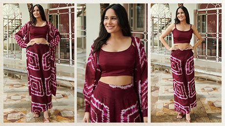 Indian women wearing maroon coord set