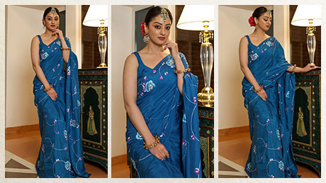 Indian women wearing blue saree