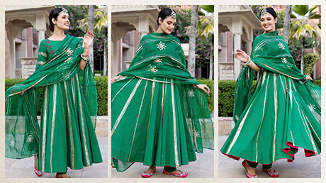 Indian women wearing green anarkali dress