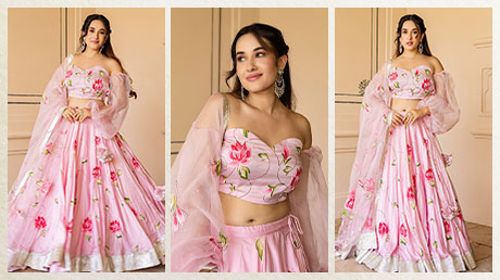 Indian women wearing light pink lehenga