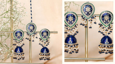 Midnight Blue Handcrafted Brass Earrings for women