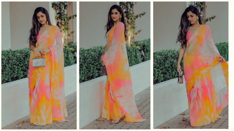 APRICOT BLUSH TIE DYE PURE CHIFFON SAREE