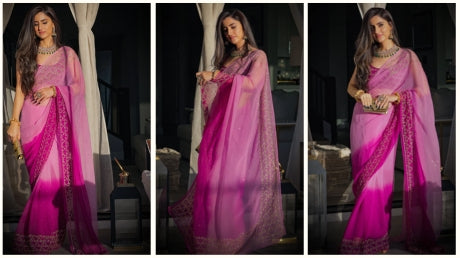 DEEP LAVENDER PURE CHIFFON SAREE