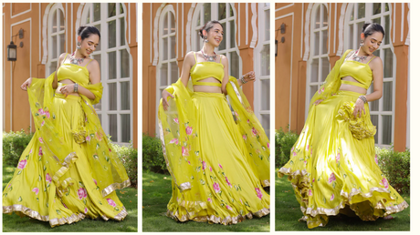 KALEENA HANDPAINTED SATIN LEHENGA SET