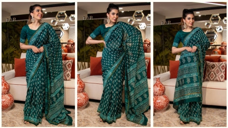 URWA HANDBLOCK CHANDERI SILK SAREE