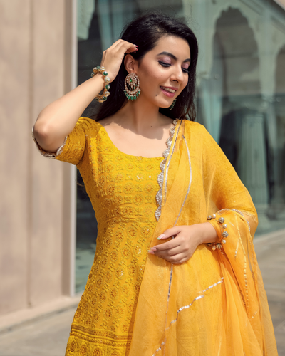 Buy Yellow Jasmine Embroidered Sharara Set Online in India - Aachho