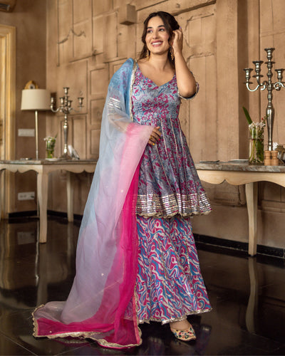 Shop Online Pink Chanderi Sharara Set : 208815 - Ready Made Salwar Suits